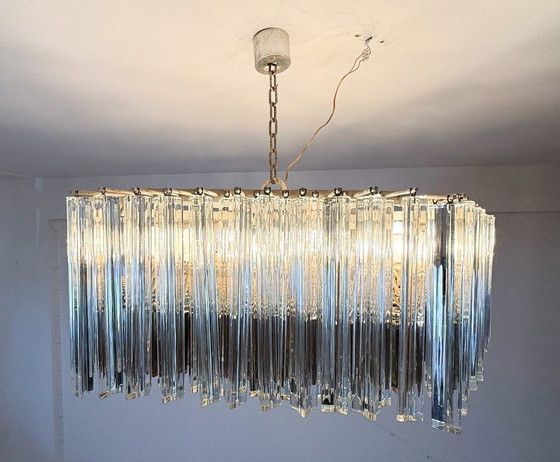 Image 1 of Weelderige kroonluchter van Paolo Venini voor Vivarini, Muranoglas/Prismaglas, Italië, jaren 70, op maat gemaakt