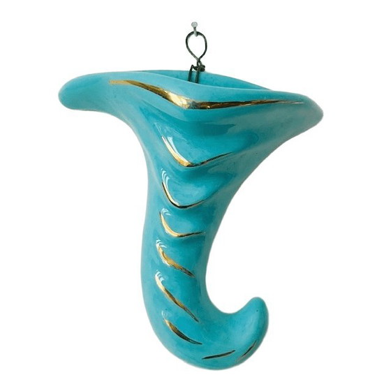 Image 1 of Vaso da parete vintage in ceramica di metà secolo, a forma di corno, turchese, anni '60