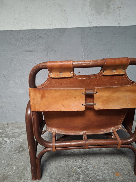 Image 1 of 2 poltrone safari in pelle e bambù di Tito Agnoli per Bonacina