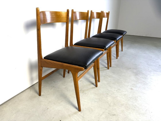 Sedie da pranzo italiane di metà secolo, anni '60, Legno, Pelle, Marrone, Mid Century Modern (foto 10 di 12)
