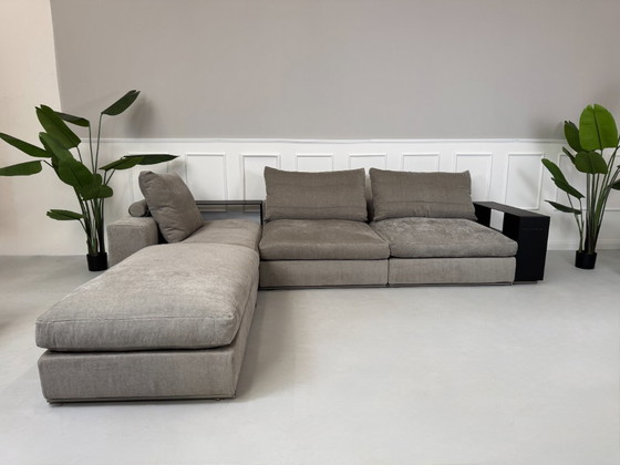 Image 1 of Flexform Groundpiece sofá de diseño de tela gris barro sofá esquinero