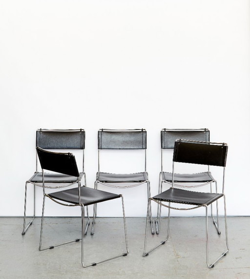 Leder-Esszimmerstühle van Giandomenico Belotti voor Alias, 1980er Jahre, 4er-Set