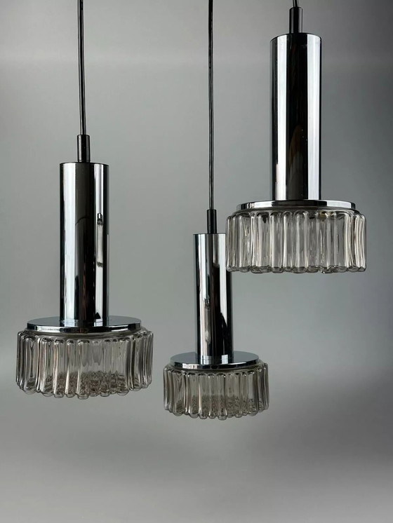 Image 1 of Lampada a cascata a 3 fiamme anni '60-'70 di Staff Leuchten Germania in vetro cromato