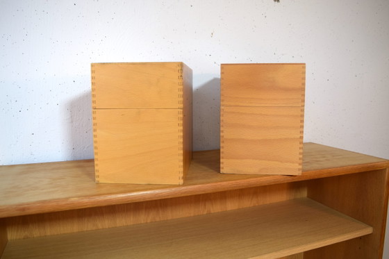 Image 1 of Set van twee vintage indexkaartendozen van BUS. Houten indexkaartendoos.