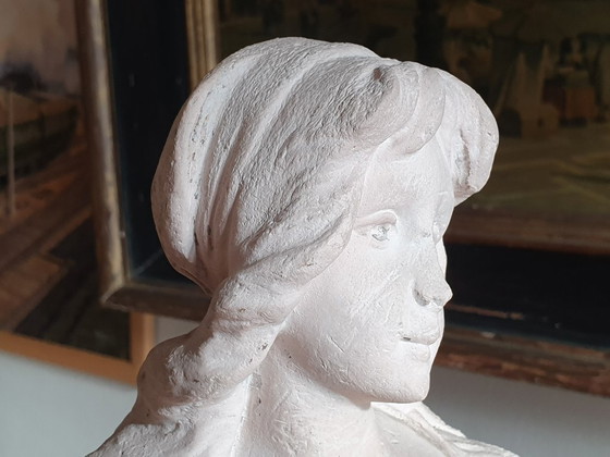 Image 1 of Terracotta sculpture of a mandolin player after 'Mignon' by Joseph Le Guluche, height 57.5 cm