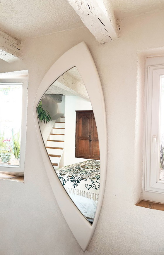 Image 1 of Very large, deconstructed Space Age wall mirror in lacquered wood. France, 1970s