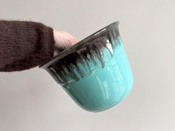 1x Grote Vintage Turquoise Keramiek Bloempot – Plantenbak, Ceramic (photo 3 of 7)