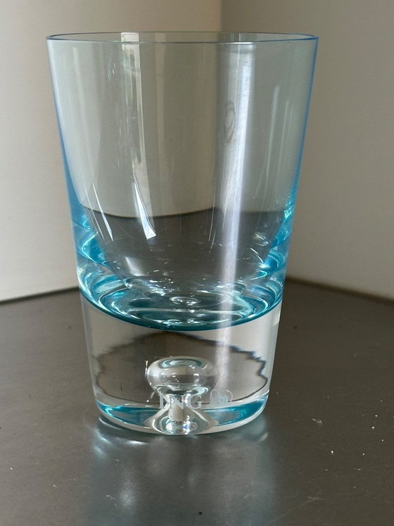 Image 1 of Two carafes and 7 glasses by Krosno Poland, ice-blue art glass