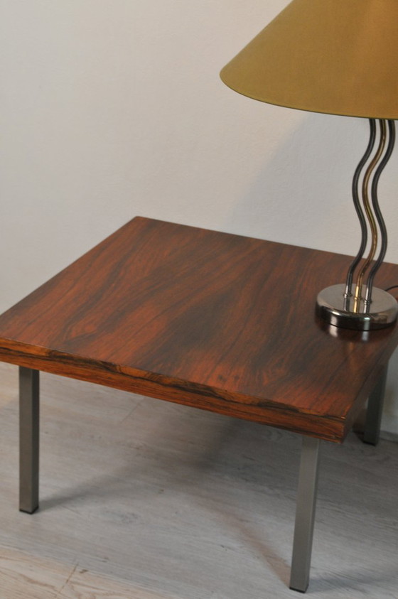 Image 1 of Tavolino moderno vintage in palissandro con gambe in acciaio design midcentury acciaio