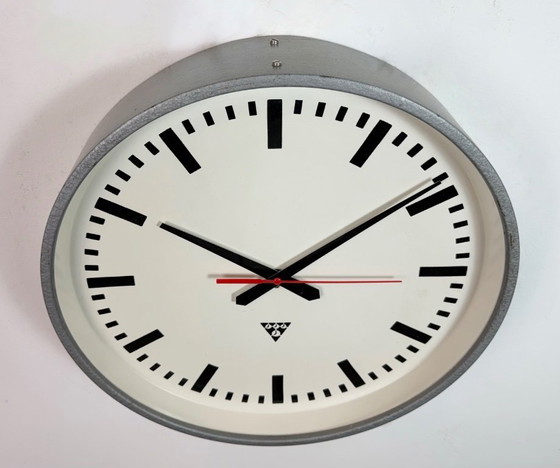 Image 1 of Large Grey Industrial Factory Wall Clock from Pragotron, 1960s