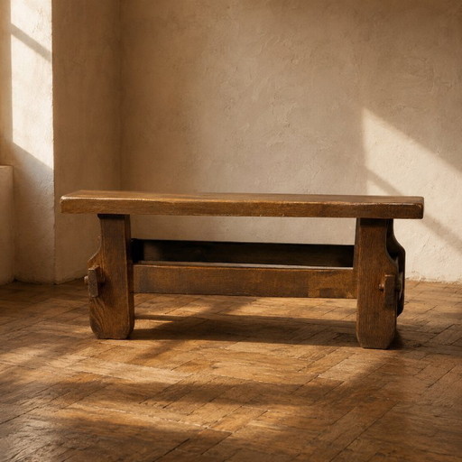 Brutalistische salontafel van massief eikenhout, jaren 70