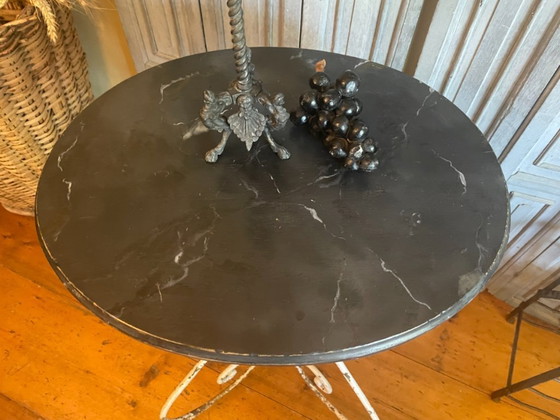 Image 1 of French Table Side Table Art Nouveau 1890 With Faux Marbre Hand Forged