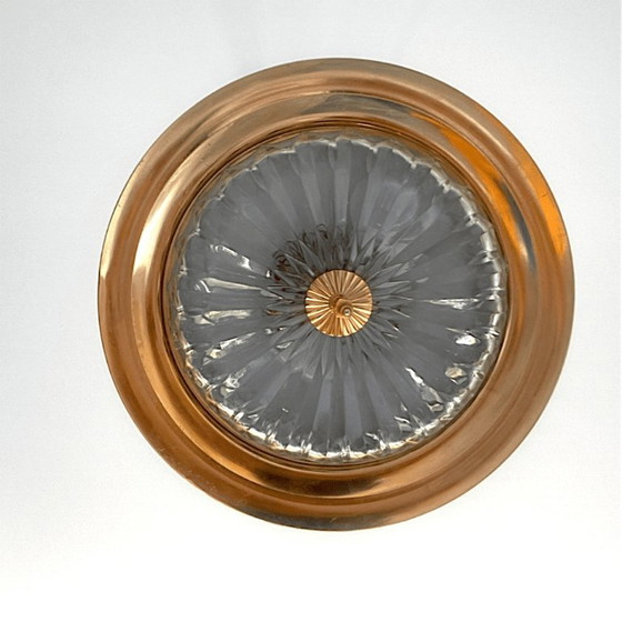 Mid Century Modern Retractable Metal And Pressed Glass Pull Down Pendant Lamp, 1960s-70s (photo 4 of 15)