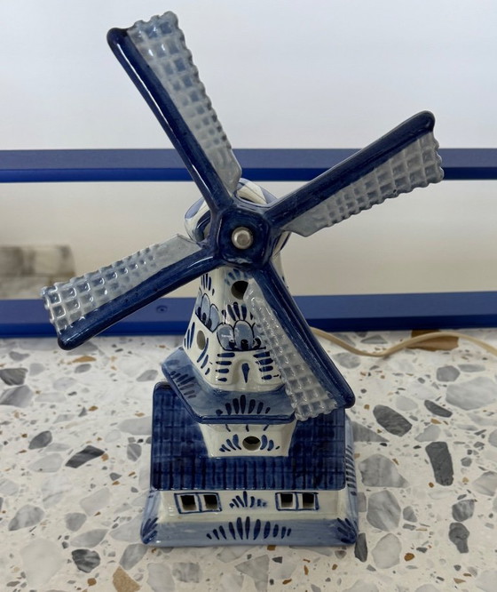 Vintage Delftsblauwe Molenlamp – Keramische Hollandse Windmolen – Werkend!!! – Delfts Blauw, Tafellampen (photo 4 of 5)