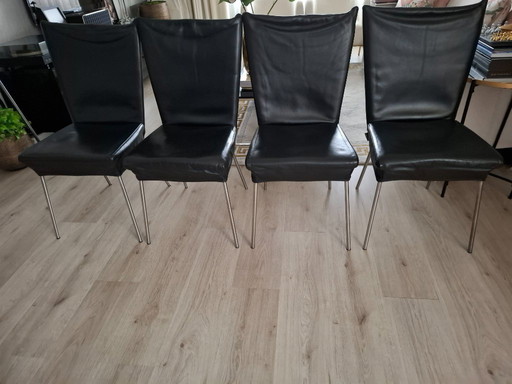 4 chaises de salle à manger LABEL Orea | Cuir de buffle noir | Un classique du design brabançon – Gerard van den Berg !
