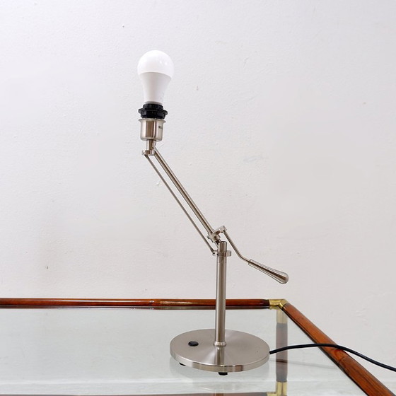 Image 1 of Par de lámparas de mesa de acero cepillado con inclinación ajustable - Reino Unido