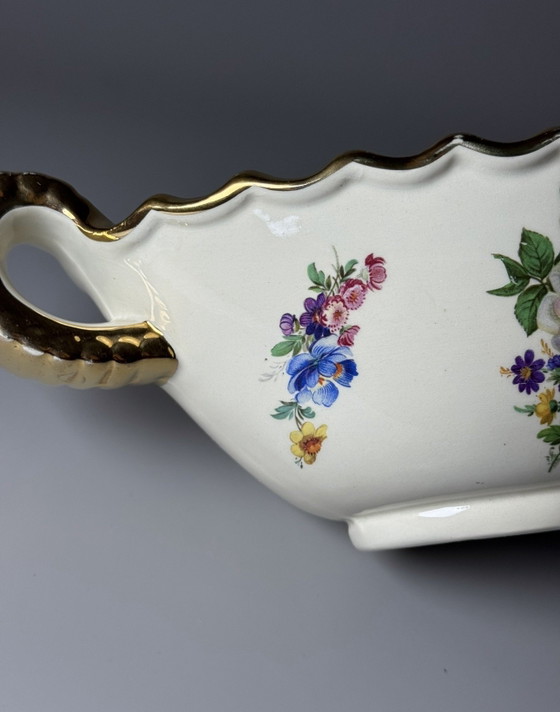 Image 1 of Boch Frères Keramis Art Deco Kom – Decor “Bouquet de Saxe”, België, jaren 30