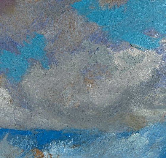 Image 1 of Original Oil Painting Sea Coastal Landscape Raging sea waves