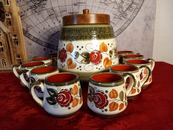 Image 1 of Vintage Schramberg Tirol breakfast set – Hand-painted West German ceramic coffee cups and plates – Porcelain in folk art style
