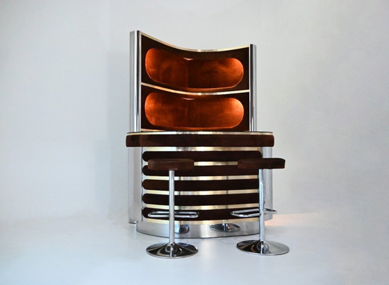 Image 1 of Bar set with 2 stools in the style of Willy Rizzo, 1970s