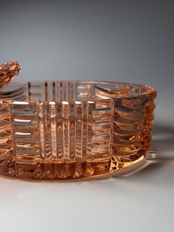 Image 1 of Art Deco Rosaline Bonbonniere / Sieradendoos met deksel - Boheems glas - jaren 30