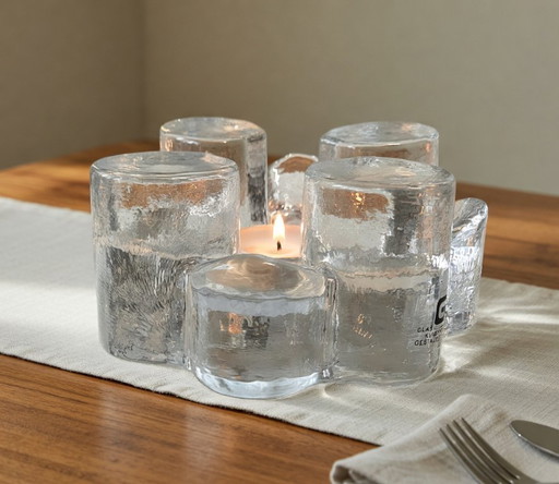 Vintage Georgshütte Glass Design Teapot Warmer – Ice Glass Rechaud – 15 cm | West Germany 1970