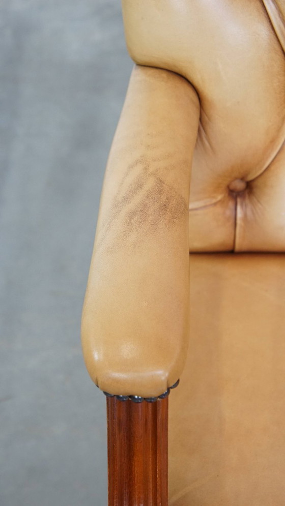 Image 1 of Chaise de salle à manger/chaise d'appoint en cuir de bœuf de style anglais, couleur cognac clair