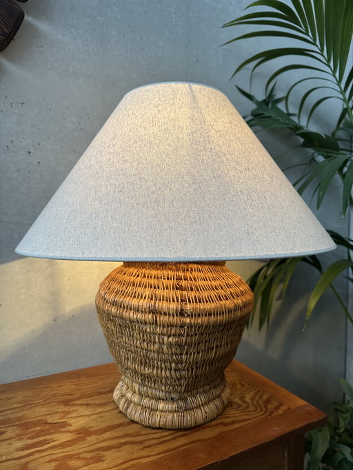 Vintage table lamp - old rattan pitcher