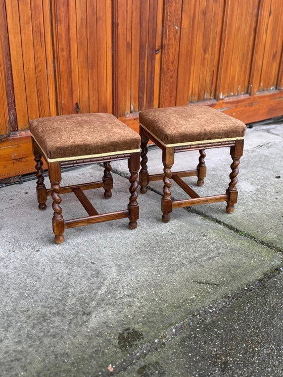 Set of Vintage Colonial Stools in Wood, 1950 (photo 9 of 9)