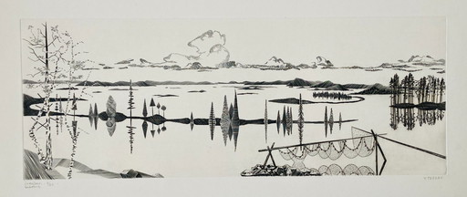 Yves Tregan – Radierung im Vintage-Stil – Abstrakte Landschaft
