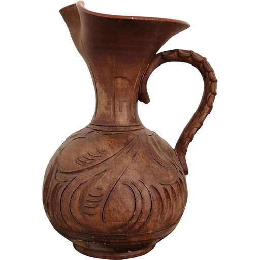 Vintage terracotta kan met geglazuurde binnenkant