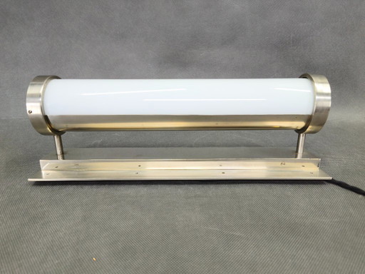Bauhaus wandlamp van nikkel met glazen buis, jaren 1930