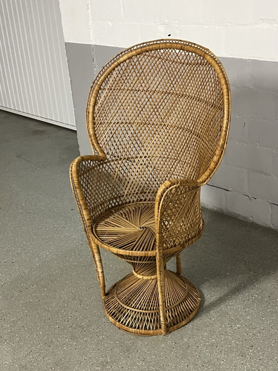 Image 1 of Sedia vintage in rattan a forma di pavone / Stile Rohé Noordwolde / Anni '60-'70 / Sedia a pavone