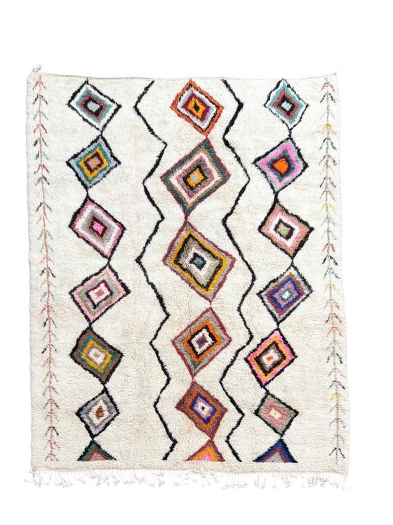 Image 1 of Large Moroccan Beni M’rirt Rug 250 x 330 cm – Luxury Handmade Wool Berber Carpet, Cream Geometric Tribal Design