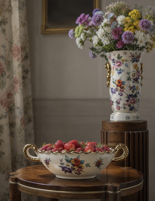 Ciotola Art Déco Boch Frères Keramis – Decoro “Bouquet de Saxe”, Belgio, anni '30