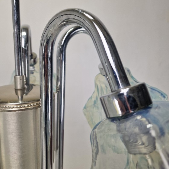 Image 1 of Italienische Deckenleuchte mit fünf blauen Lampenschirmen aus Muranoglas - 1970er Jahre