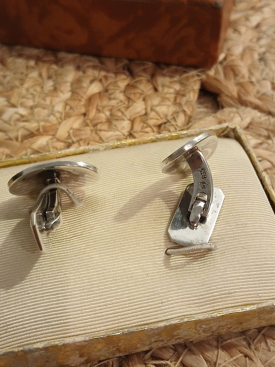 Pre-war Cufflinks Silver 835 Rigid Double-Sided Stem, Art Prints (photo 2 of 9)