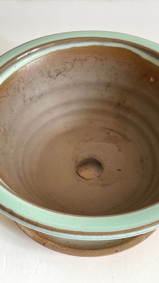 Image 1 of Vintage keramische driepoot pot en schotel