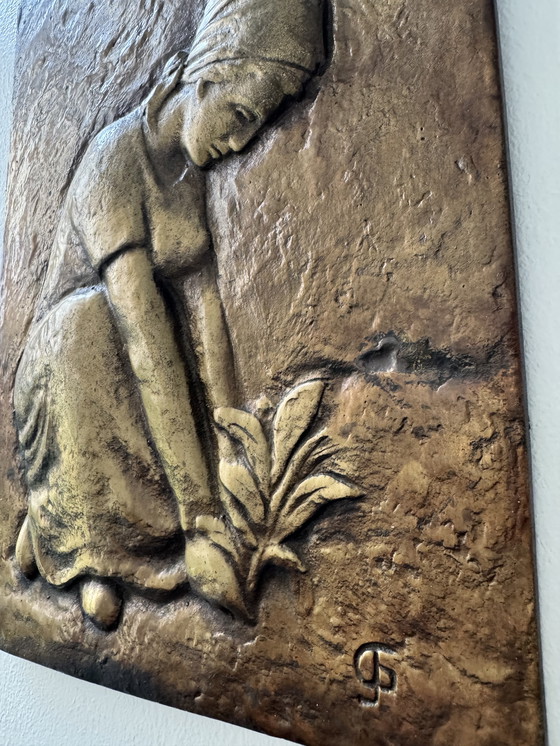 Image 1 of Antique bronze low relief painting