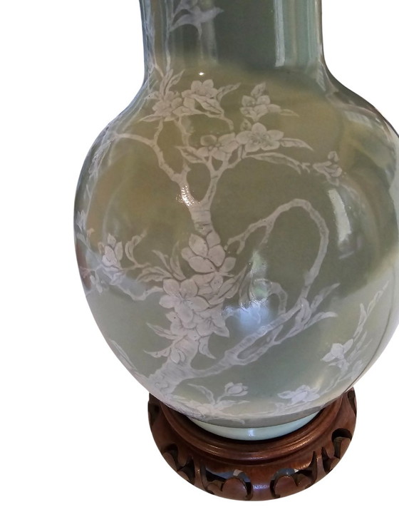 Image 1 of Celadon Lamp With Opaline 2 Lights