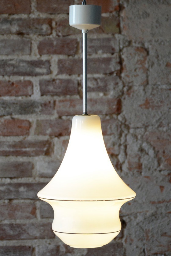 Restored Art Deco Chandelier, Opal Glass, New Electrification, Czech, 1940s – Metal (photo 2 of 6)