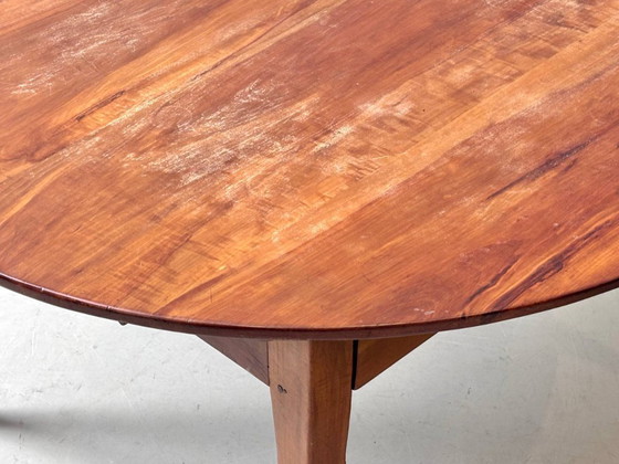 Image 1 of Round, high-quality Biedermeier pearwood dining table with drawers