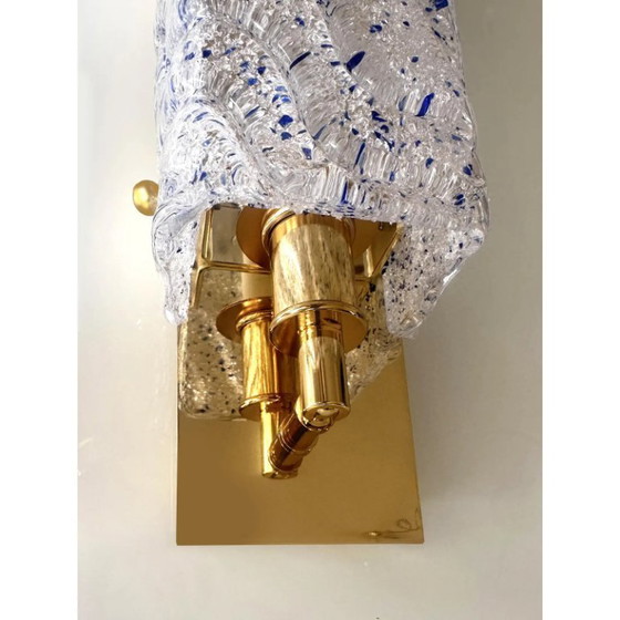 Image 1 of Apliques de pared de cristal de Murano dorado con detalle de “graniglia” azul – Juego de dos