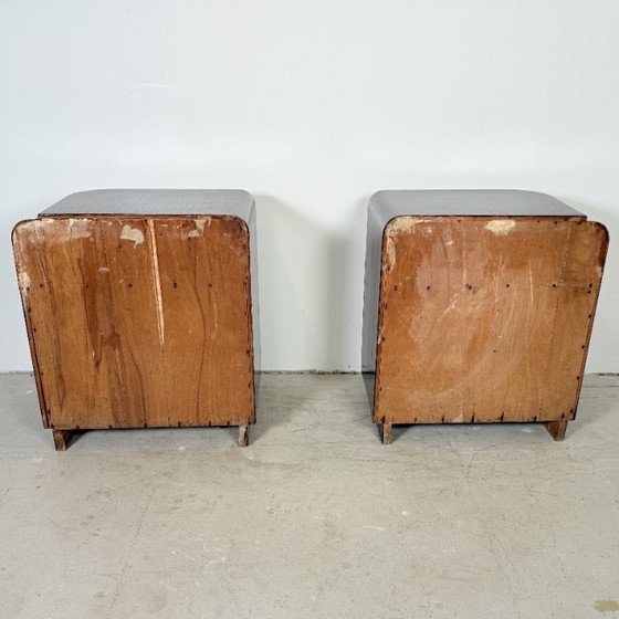 Image 1 of Set di comodini art déco marrone scuro con maniglie in bachelite