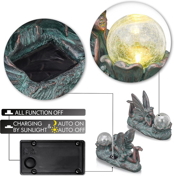 Image 1 of TERESA'S COLLECTIONS Grande décoration de jardin de fées en bronze, avec lumières solaires, statues de jardin d'ange en 