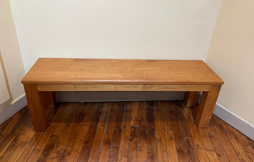 Massief grenen bank, honingkleurige wasafwerking, 140x38x45 cm, vintage eetkamerbank