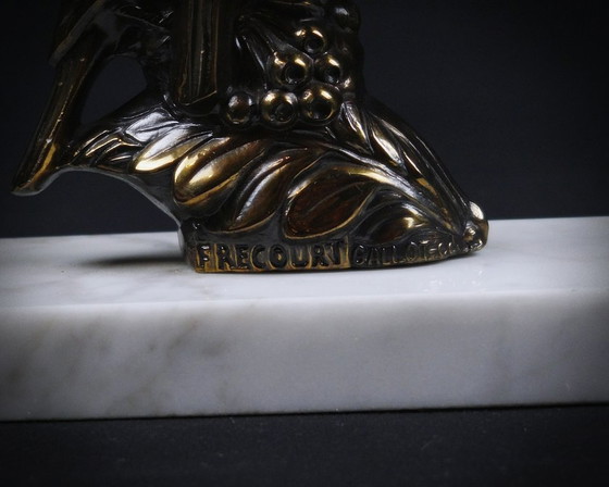 Image 1 of Pair of regule and marble bird sculpture bookends signed Frécourt art deco