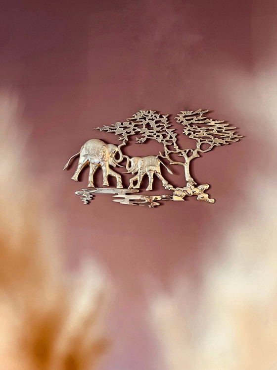 Image 1 of Messing wand decoratieplaat “olifanten”