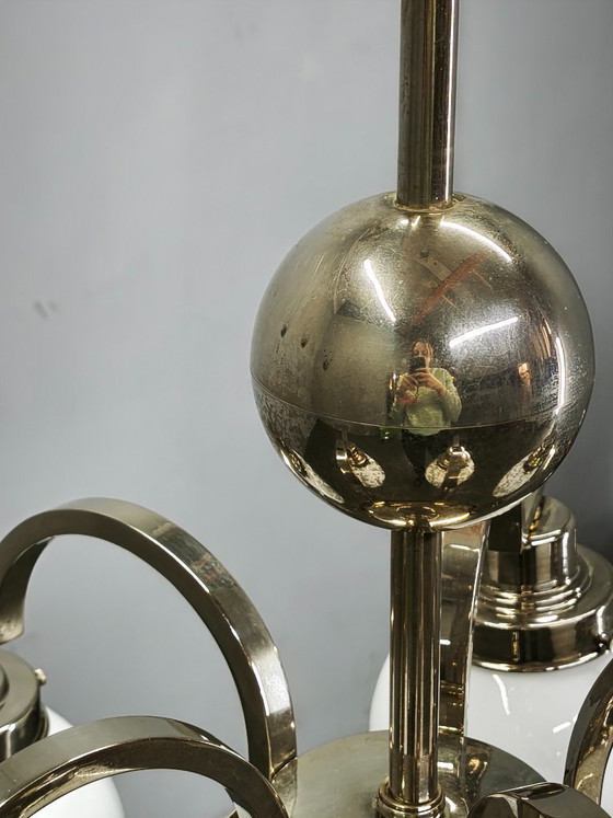 Image 1 of Art Deco Five-Light Chrome Chandelier, Czechoslovakia, 1930s