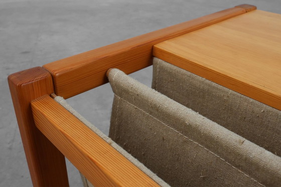 Image 1 of Tavolino in pino e lino con portariviste di Karin Möbring, Svezia, anni '70